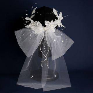 Wedding Mesh Bow Beaded Hair Clip Mesh - With Hair Clip - White - One Size