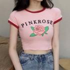 Rose Print Short-sleeve Crop T-shirt