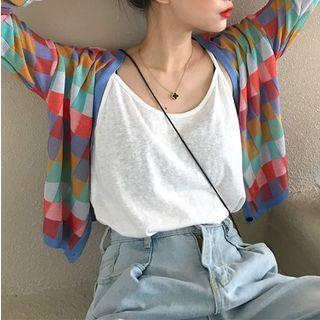 Checked V-neck Cardigan As Shown In Figure - One Size