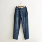 Embroidery Washed Straight-leg Jeans