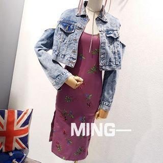 Floral Strappy Sheath Dress / Denim Jacket