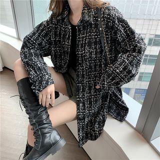 Plaid Tweed Coat Black - One Size