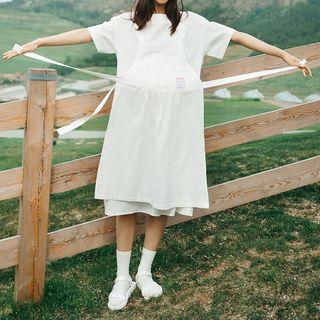 Mock Two-piece Short-sleeve Logo Tie-side Dress