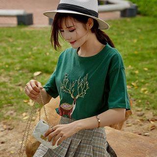 Plain Sequined Short-sleeve T-shirt