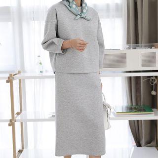 Set: Neoprene Puff-sleeve Top+ Long Skirt
