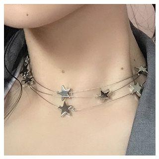 Star Charm Layered Choker Cx1625 - Star - Silver - One Size
