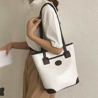 Contrast Panel Faux Leather Tote Bag