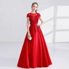 Floral Cap-sleeve A-line Evening Gown