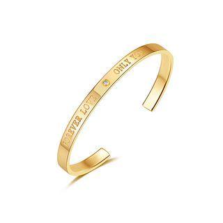 Simple Fashion Plated Gold Geometric Cubic Zirconia Open Bangle Golden - One Size