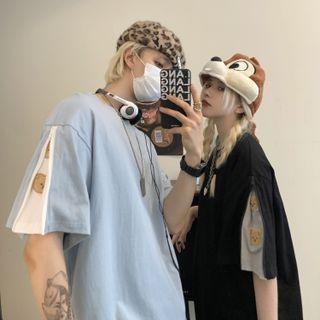 Couple Matching Short-sleeve Zipped Bear T-shirt