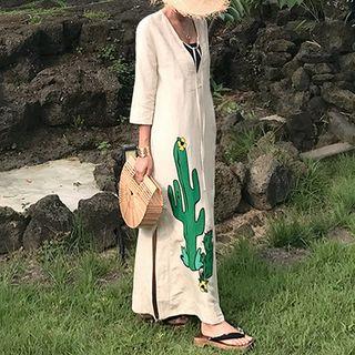 Cactus Print 3/4 Sleeve Maxi Dress