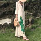 Cactus Print 3/4 Sleeve Maxi Dress