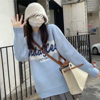 Long-sleeve Two-tone Letter Embroidered Sweater