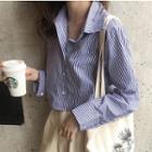 Long-sleeve Striped Shirt / Wide Leg Pants