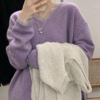 V-neck Mesh Panel Sweater