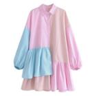 Long-sleeve Color-block Striped Dress