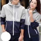 Couple Matching Color Block Hooded Jacket
