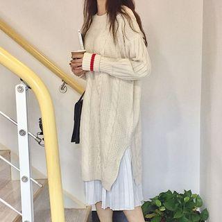 Side Slit Cable Knit Sweater Dress