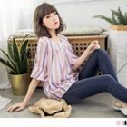 Bell Short Sleeve Square Neck Striped Top