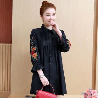 Floral Embroidered Mini Shirt Dress