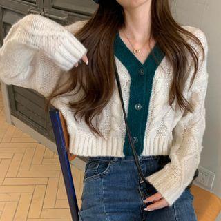 Linen Flower V-neck Cropped Cardigan