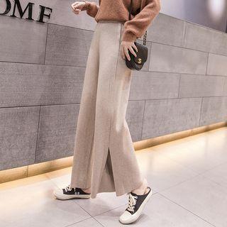 Side-slit Knit Cropped Wide-leg Pants