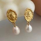 Faux Pearl Drop Earring K15 - 1 Pair - Gold & Off-white - One Size