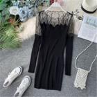 Mesh Panel Long-sleeve Knit Top / Dress
