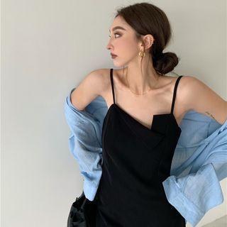 Irregular Sleeveless Dress / Long-sleeve Plain Loose-fit Shirt