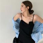 Irregular Sleeveless Dress / Long-sleeve Plain Loose-fit Shirt