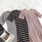 Striped Short-sleeve A-line T-shirt Dress