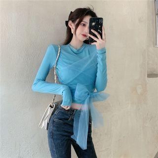 Mesh Bow Panel Cropped T-shirt