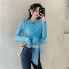 Mesh Bow Panel Cropped T-shirt