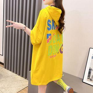 3/4-sleeve Lettering Long Hoodie
