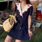 Short-sleeve Embroidered Double-breasted Blazer Dress