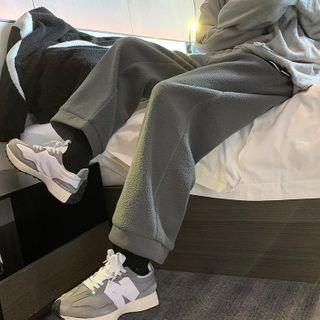 High-waist Plain Fleece Straight Cut Pants