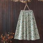 Floral Midi A-line Skirt Green & Yellow - One Size