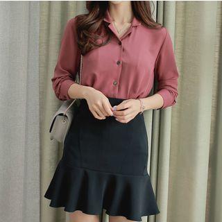 Set: Chiffon Shirt + Ruffle Fitted Skirt