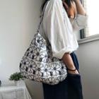 Flower Embroidered Canvas Tote Bag Off-white & Blue - One Size