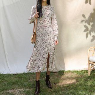 Slit-side Floral Print Midi Dress Ivory - One Size