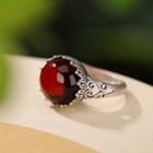 Faux Gemstone Sterling Silver Ring 1pc - Silver & Red - One Size