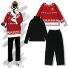 Turtleneck Knit Top / Santa Claus Embroidered Sweater / Straight-cut Pants