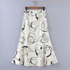 Face Print Midi A-line Skirt