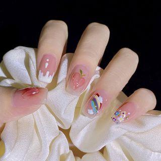 Peach Flower Faux Nail Tips