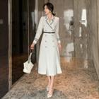 Double-breasted Long-sleeve Midi A-line Dress