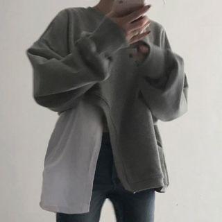 Plain Asymmetric Hem Pullover Gray - One Size