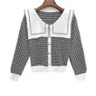 Long Sleeve Sailor Collar Plaid Knit Top