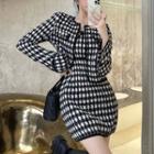 Plaid Jacket / Spaghetti Strap Plaid Mini Sheath Dress