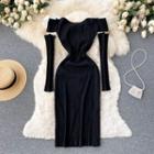 Off-shoulder Slit Knit Dress