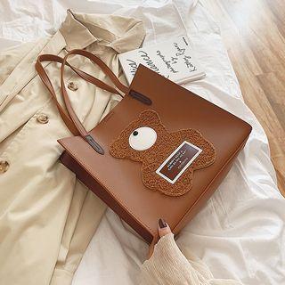Set: Bear Faux Leather Tote Bag + Pouch